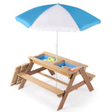 3-in-1 Kids Outdoor Wooden Picnic Table With Umbrella, Convertible Sand & Wate, Gray ASTM & CPSIA W1390P160713