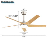 52 Inch Modern Ceiling Fan with Dimmable LED Light and Remote Control 5 ABS Blades 3 Color W934P230375