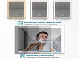 Bright LED Bathroom Mirror 36" x 28" Front Side Light, 5 Mins Defog, Full HD Reflected, 3 Colors T3177P296170