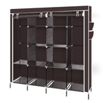 ZUN 67" Clothes Closet Portable Wardrobe Clothes Storage Rack 12 Shelves 4 Side Pockets Dark Brown 71588089