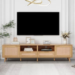 ZUN Rattan TV Stand for TVs up to 85'', Modern Farmhouse Media Console, Entertainment Center with Solid WF316678AAP