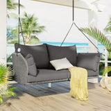 GO 51.9" 2-Person Hanging Seat, Rattan Woven Swing Chair, Porch Swing With Ropes, Gray Wicker And WF531575AAA