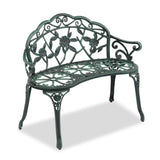 ZUN Outdoor Cast Aluminum Patio Bench, Porch Bench Chair with Curved Legs Rose Pattern, Antique Green 56157164