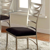 ZUN Contemporary Silver Metal 2pc Dining Chairs Black Microfiber Seat Dining Room Ladder Back Chair B011P232977