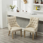 ZUN Tan Button Tufted Solid Wood Wingback Hostess Chairs with Nail Heads Set of 2 T2574P164608