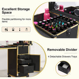 Portable Nail Art Table w/ LED Mirror, Bluetooth, Lockable Drawers, Telescopic Pole - Folding 01942131
