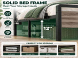Twin Size Metal Wood Platform Bed Frame, 3-Spanel Wash Grey Wood Grain Headboard with LED Light & 55092829