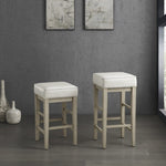 ZUN Transitional White Faux Leather Seat 29-inch Pub Height Stools Set of 2, White Finish Solid Wood B011P232133