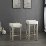 ZUN Transitional White Faux Leather Seat 24-inch Counter Height Stools Set of 2, White Finish Solid Wood B011P232132