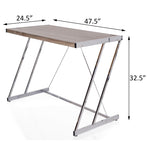 ZUN Weathered Oak and Chrome Writing Desk with USB Ports B062P184542