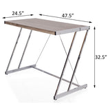 ZUN Weathered Oak and Chrome Writing Desk with USB Ports B062P184542