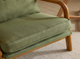 Mid-Century Oak Accent Chair - Green Upholstered Single Lounge Chair with Sturdy Wood Frame, Indoor 06333569