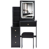 Small Size Left Bedside Cabinet Vanity Table Cushioned Stool, Touch Control Sliding LED Mirror, W936P202365
