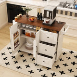 White Kitchen Island Cart with Foldable Tabletop & Drop Leaf - Mobile Breakfast Bar on Wheels with W2700P300558