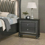 Solid Rubberwood Nightstand with 2 Drawers in Metallic Gray Finish B016P261446