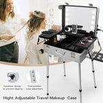 ZUN Makeup Train Case with Mirror and Lights, Free Standing Portable Vanity Station w/Wheels and 17746880