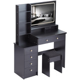 41" Large Size Left Bedside Cabinet Vanity TableCushioned Stool Dresser Set, 2 AC2 USB Power W936P230831