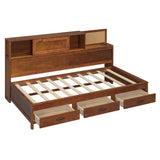 Twin Size Wooden Daybed with 3 Storage Drawers, Upper Soft Board, shelf, and a set of Sockets and N708P263524D