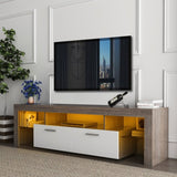 ZUN 20 minutes quick assembly brown simple modern TV stand with the toughened glass shelf cabinet W67943604