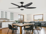 48 Inch Ceiling Fan with Dimmable LED Light and Remote Control, 5 ABS Blades DC Motor Black W934P211114