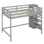 ZUN Full Size Loft Bed with Built-in Storage Wardrobe and Staircase, Gray 62610883