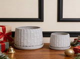 Handmade White Glazed Ceramic Planter Set of 2, 6" & 8" Diameter, Bamboo-like Pattern, for Orchids 89494028