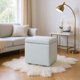 Beige Linen-Textured Storage Ottoman with Black Rubber Feet Compact Square Seat with Hidden 96142875