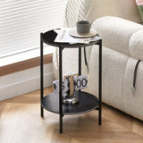 ZUN 2-layer End Table with Whole Marble Tabletop, Round Coffee Table with Black Metal Frame for Bedroom W2181P167974