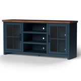 67 inch TV Stand Console for TVs up to 80 inches, No Assembly Required, Blue Denim and Whiskey B108P160177