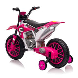 ZUN 12V Kids Ride on Toy Motorcycle, Electric Motor Toy Bike with Training Wheels for Kids 3-6, Rose Red W2181P164393