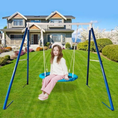 ZUN Metal Swing Stand With Saucer Outdoor Playground Metal Swing Set For Kids Outdoor Play Equipment W1262P168479