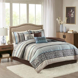 7 Piece Comforter Set Blue Queen B03597161
