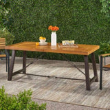 Outdoor Acacia Wood Metal Base Dining Table, Teak 57239.00