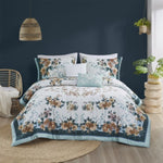 ZUN Full/Queen 5 Piece Cotton Floral Comforter Set with Throw Pillows B035128865