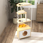 ZUN Corner Cat Tower, Cat Tree with Scratching Post, Cat Condo with Feeding Station and Climbing 50538804