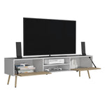 ZUN Huna TV Stand, Dual-Tone with Hinged Drawers and Open Shelves B200P173202