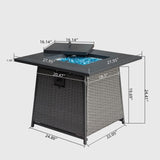 ZUN 28 Inch Propane Fire Pits Table with Blue Glass Ball,50,000 BTU Outdoor Wicker Fire Table with W1859113378