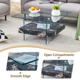 31.4 Inch Modern Two-Tier Square Coffee Table - An Elegant Combination of Clear Glass and Black W1151P232659