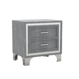 2-Drawer Nightstand with Metal Legs for Bedroom, Mid Century Nightstand Fully Assembled Except Legs N733P183659E