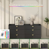 ZUN 8 Drawer Double Dresser for Bedroom with LED, Modern Dressers Chest of Drawers with Fluted Panel, W1321P201215