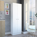 ZUN Multistorage Pantry Cabinet, Five Shelves, Double Door Cabinet -White B20091965