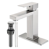 ZUN Bathroom Faucet Single Hole, Single Handle Stainless Steel Faucet for Bathroom Sink with Deckplate W1224P195900