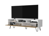 White and Natural Oak TV Stand with 2 Doors and Open Storage B062P290286