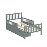 Twin Size Wood Platform Bed with Guardrails on Both Sides and Two Storage Drawers, Gray N733P172696E