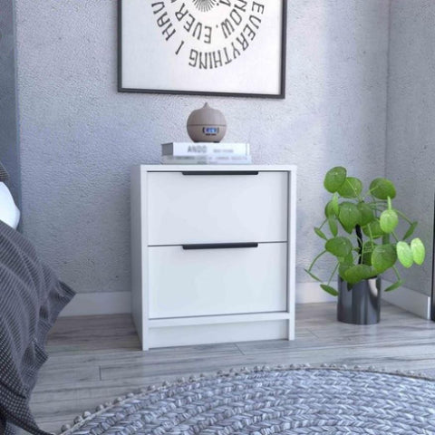 ZUN Kaia Nightstand , End Table, Side Table Two Drawers, Metal Handle -White B20091876