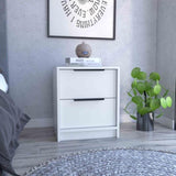 Kaia Nightstand , End Table, Side Table Two Drawers, Metal Handle -White B07091876