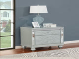 2 Drawers Nightstand with Fret Work Detail in Silver Metallic B016P255631