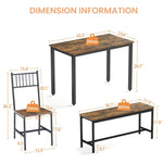 ZUN Dining Table Set, Barstool Dining Table with 2 Benches 2 Back Chairs, Industrial Dining Table for W1668P152537