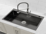 Stainless Steel Kitchen Sink, 30x19 Single Bowl, Overmount Handmade Sink in Black, with US 09418376