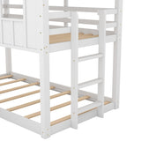 Twin over Twin House Bunk Bed with Slide and Windows,White 56897346